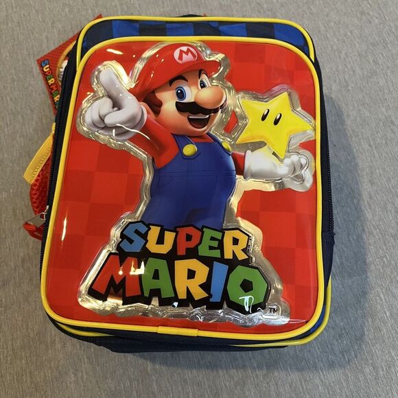 Nintendo Other - Super Mario Insulated, Side Drink Holder, 2 zippered Areas Lunch Box Soft Shell